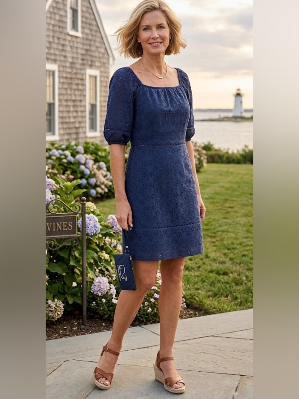 NWOT Women’s Vineyard Vines eyelet Dress Navy Blue Size 4